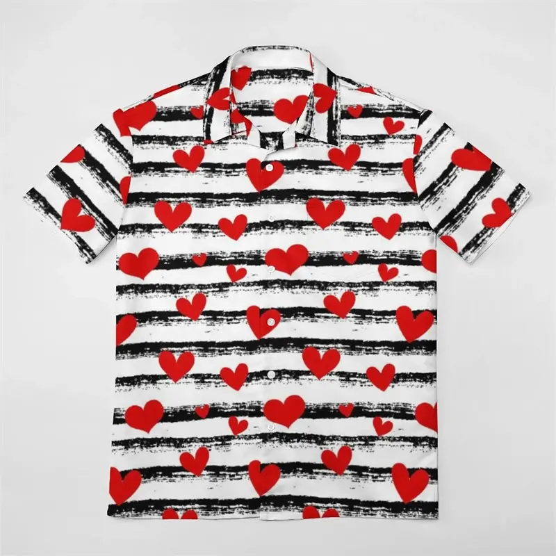Love Stripes Pattern 3d Printed Shirt For Men's Clothing Casual Fashion Shirts Tops Street Style Short Sleeves Lapel Blouse