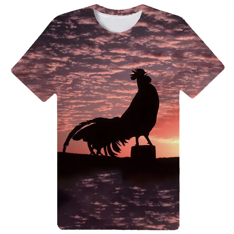 Funny Chicken Silhouettes T-shirt Round Neck Short Sleeves For Men's Kids T Shirts 3D Printing Summer Sports Casual Street Tee