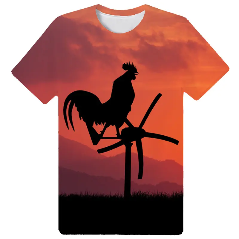 Funny Chicken Silhouettes T-shirt Round Neck Short Sleeves For Men's Kids T Shirts 3D Printing Summer Sports Casual Street Tee