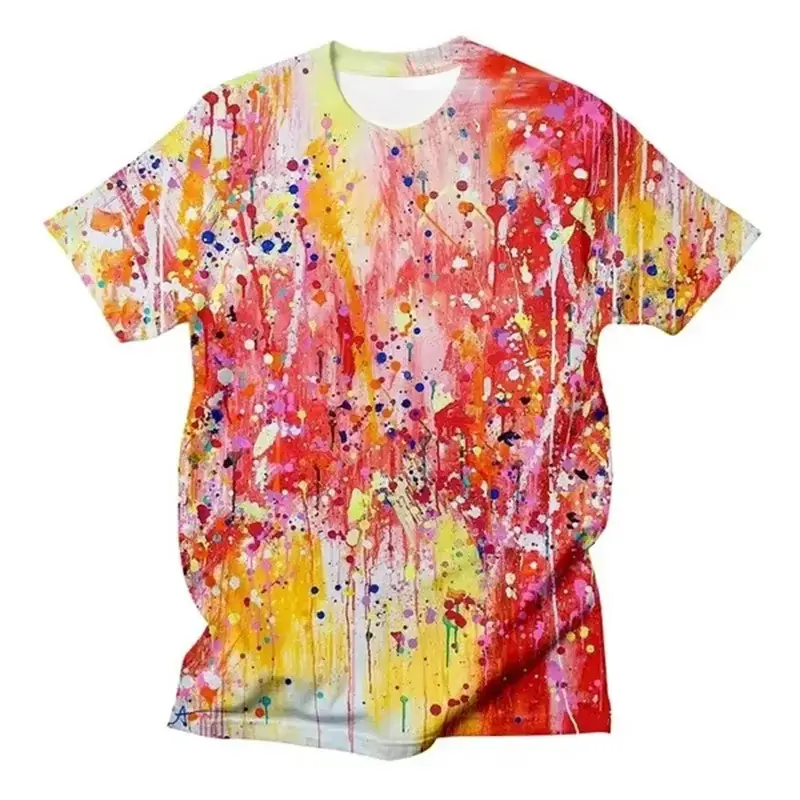 Fashion Paint 3D Printing T-shirt Hip-hop Street Wear For Men's T Shirt Round Neck Short Sleeve Clothes Summer New Tee Shirts