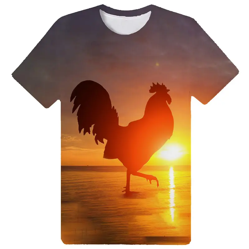 Funny Chicken Silhouettes T-shirt Round Neck Short Sleeves For Men's Kids T Shirts 3D Printing Summer Sports Casual Street Tee