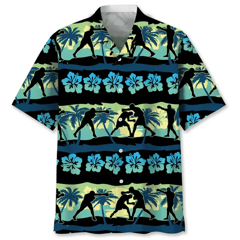 Hawaii Style Boxing Printed Shirt Men's Clothing Leisure Box Sport Button Shirts 3D Printed Vacation Casual Novel Fashion Top