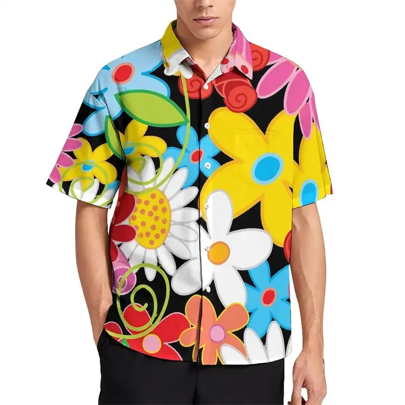 Cartoon Flower 3D Printed Shirt For Men's Clothing Funny Casual Fashion Street Shirts Top Harajuku Lapel Button Colorful Blouse