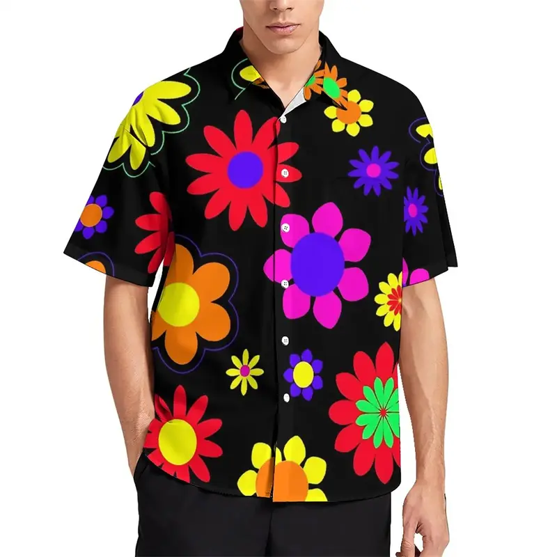 Cartoon Flower 3D Printed Shirt For Men's Clothing Funny Casual Fashion Street Shirts Top Harajuku Lapel Button Colorful Blouse