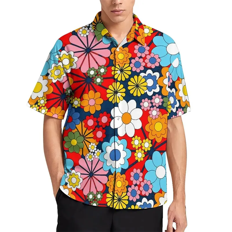 Cartoon Flower 3D Printed Shirt For Men's Clothing Funny Casual Fashion Street Shirts Top Harajuku Lapel Button Colorful Blouse