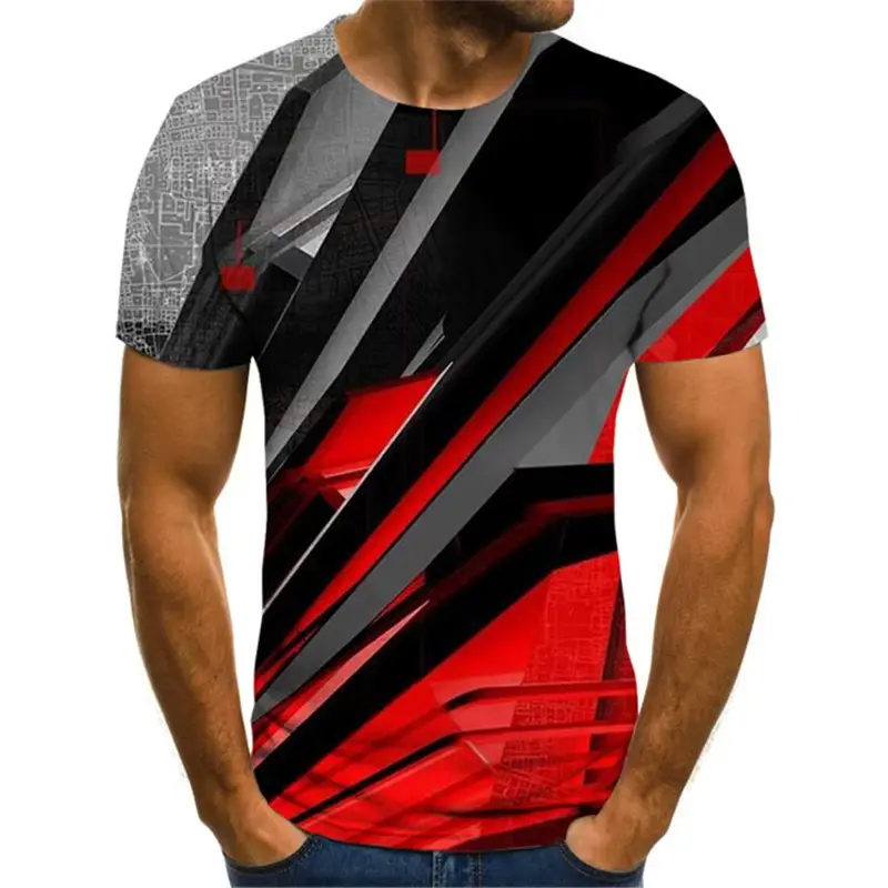 Symmetrical Stripe Pattern T-shirt 3D Printing Round Neck Short Sleeve Summer Fashion T Shirt Clothes Over Size Leisure Tee
