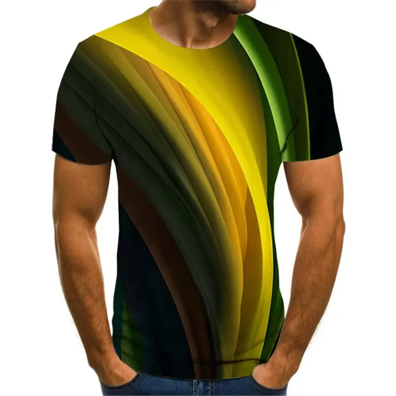 Symmetrical Stripe Pattern T-shirt 3D Printing Round Neck Short Sleeve Summer Fashion T Shirt Clothes Over Size Leisure Tee