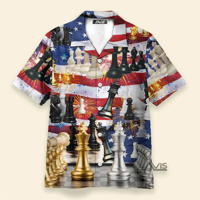 Chess Pattern Print Men's Shirt Geometric Art Style Mathematical Symbols Lapel Button Hawaii Shirts Personality Mens Blouse Top