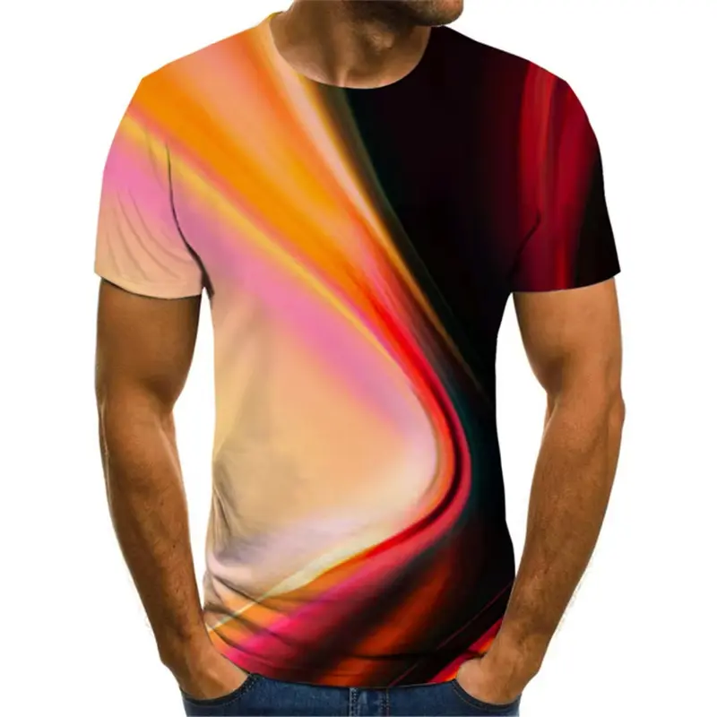 Symmetrical Stripe Pattern T-shirt 3D Printing Round Neck Short Sleeve Summer Fashion T Shirt Clothes Over Size Leisure Tee