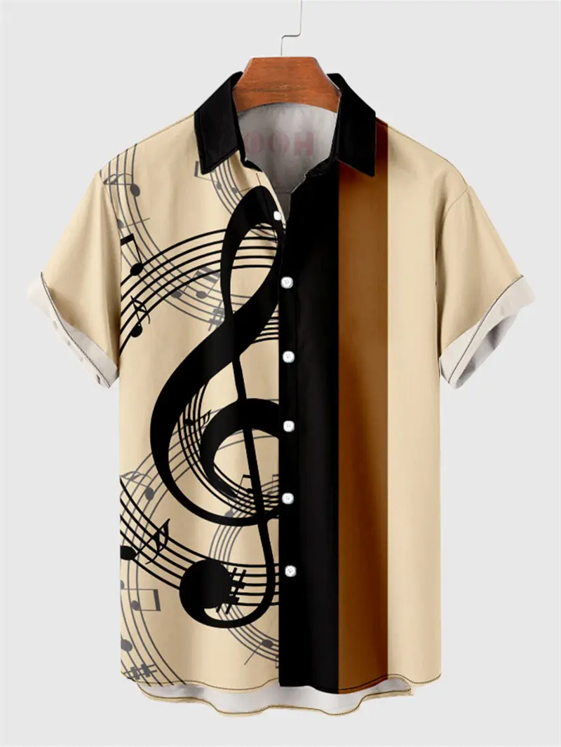 Art Music Notes 3d Printed Shirt Men Clothes Summer Fashion Hawaiian Lapel Button Shirts Harajuku Street Striped Design Blouse