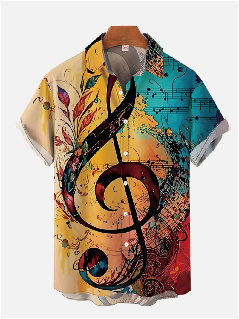 Art Music Notes 3d Printed Shirt Men Clothes Summer Fashion Hawaiian Lapel Button Shirts Harajuku Street Striped Design Blouse