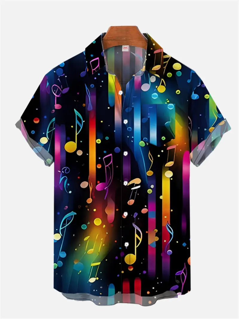 Art Music Notes 3d Printed Shirt Men Clothes Summer Fashion Hawaiian Lapel Button Shirts Harajuku Street Striped Design Blouse