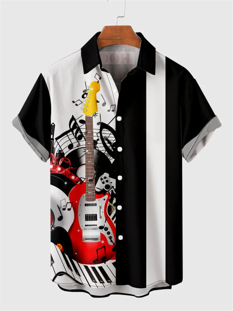 Art Music Notes 3d Printed Shirt Men Clothes Summer Fashion Hawaiian Lapel Button Shirts Harajuku Street Striped Design Blouse