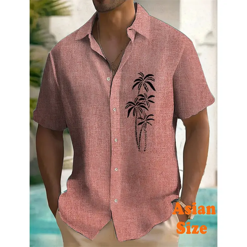 Palm Trees Stripe Gradient Shirts For Men Short Sleeve Lapel Button Leisure Shirts Summer Outdoor Daily Sport Fashion Blouse