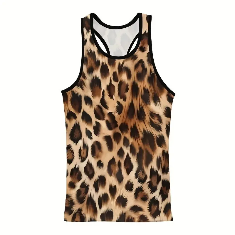 Cool Leopard Print Graphic Sleeveless Shirt For Men Street Harajuku Classic Trend Train Tank Top Summer Fashion Fitness Tees