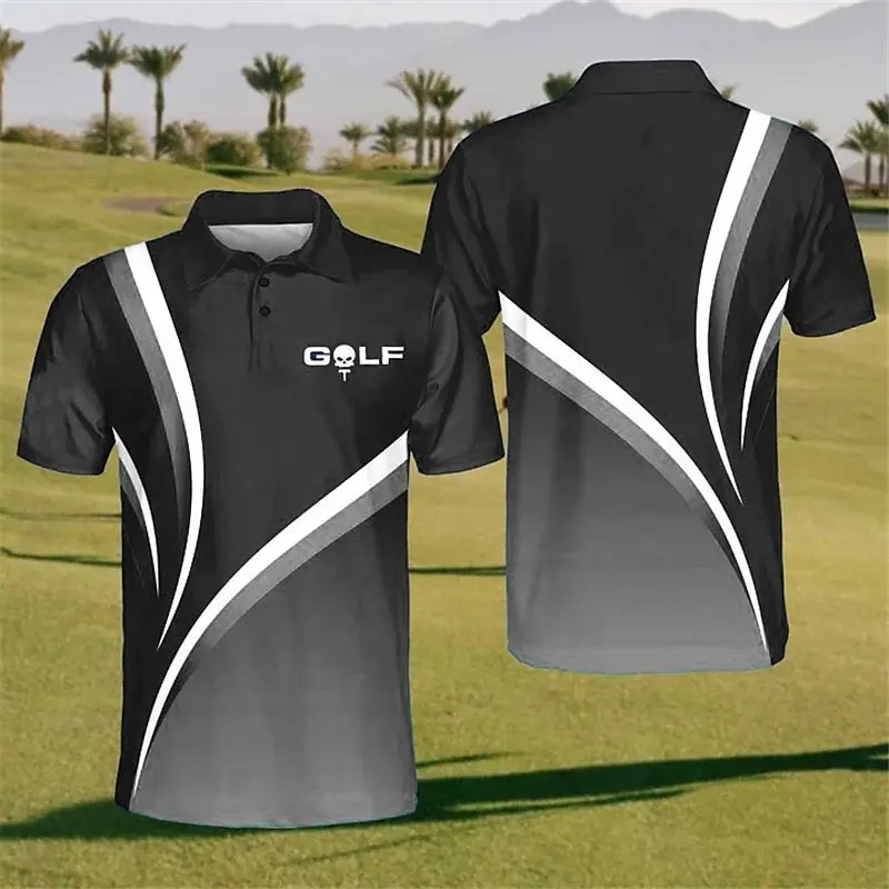 Gradient Stripe Print Golf Shirts Men Clothes Outdoor Sport Breathable Lapel Polo Shirt Multiple Colors Summer Casual Button Top