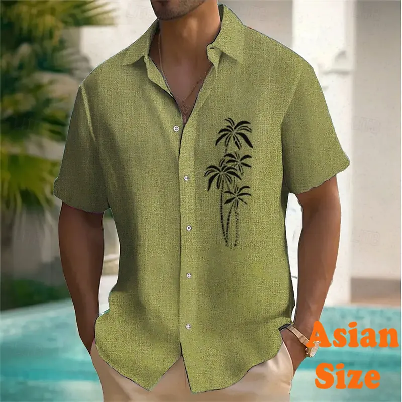 Palm Trees Stripe Gradient Shirts For Men Short Sleeve Lapel Button Leisure Shirts Summer Outdoor Daily Sport Fashion Blouse