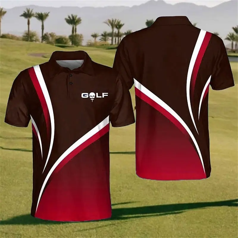 Gradient Stripe Print Golf Shirts Men Clothes Outdoor Sport Breathable Lapel Polo Shirt Multiple Colors Summer Casual Button Top