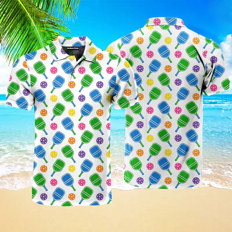 Full Over Print Funny Pickleball Polo Shirt Unisex Loose Sport Short Sleeve Lapel Golf Shirts Casual Basketball Graphic T-shirt
