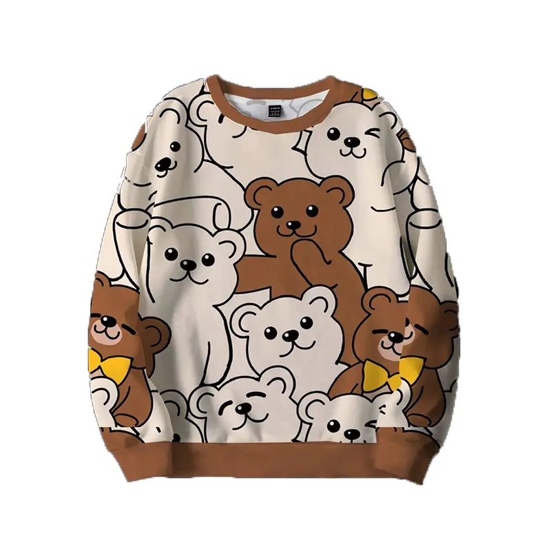 Cute Bear Print Sweatshirt For Women And Men Crewneck Long Sleeve Pullover Coat Children Funny Animal Gift Spring Sports Hoodie