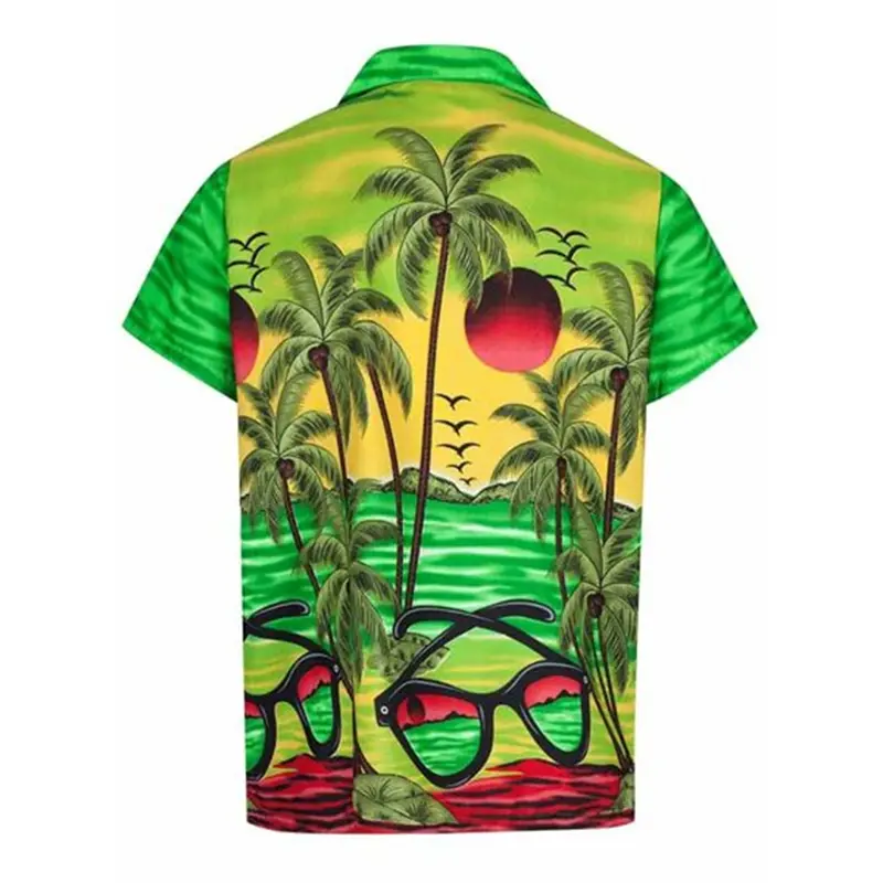 Colorful Coconut Trees Casual Hawaii Shirt Unisex Outdoor Sport Breathable Button Shirts Parrot Pattern Print Humour Blouse Tee