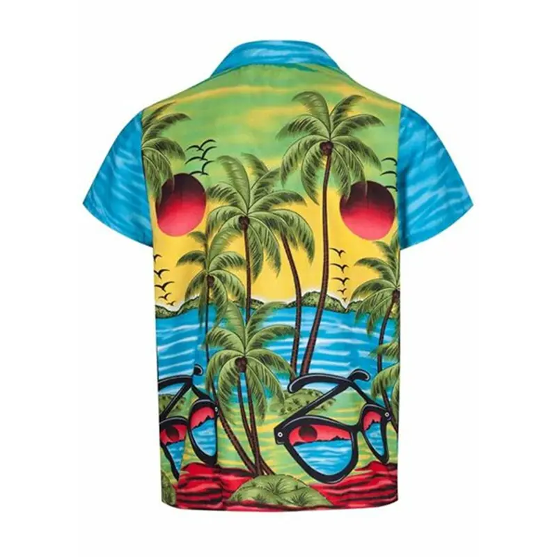 Colorful Coconut Trees Casual Hawaii Shirt Unisex Outdoor Sport Breathable Button Shirts Parrot Pattern Print Humour Blouse Tee