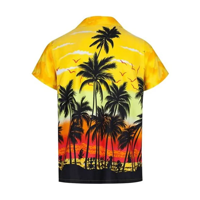 Colorful Coconut Trees Casual Hawaii Shirt Unisex Outdoor Sport Breathable Button Shirts Parrot Pattern Print Humour Blouse Tee