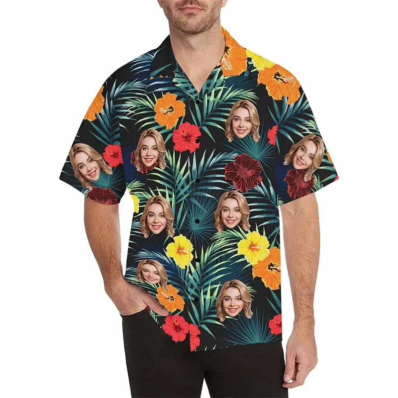 Funny Customized Hawaii Shirt Unisex Fun Face Photo Custom Personality Retro Plant Graphic Men's Shirts Summer Loose Casual Top
