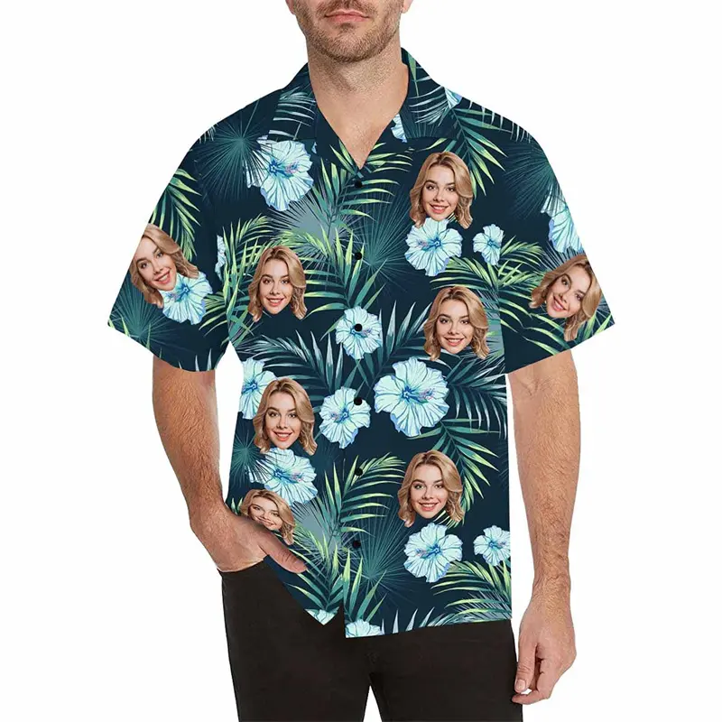 Funny Customized Hawaii Shirt Unisex Fun Face Photo Custom Personality Retro Plant Graphic Men's Shirts Summer Loose Casual Top