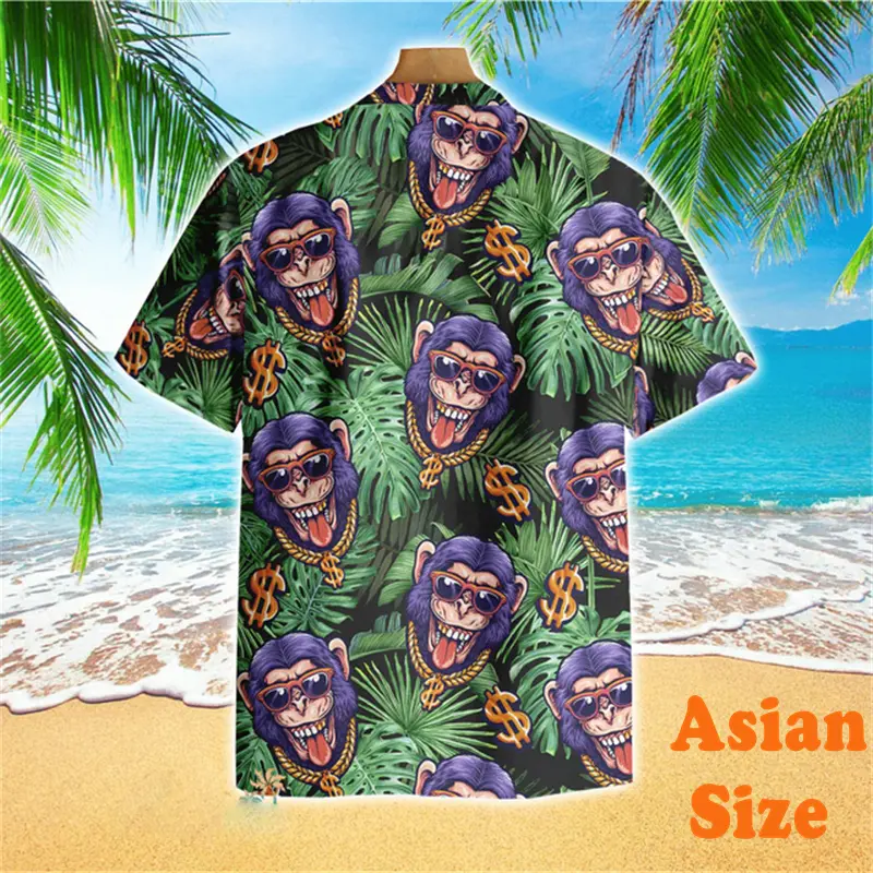 Hip Hop Trend Hawaii Shirt For Men's Clothing Streetwear Monkey Print Short Sleeve Shirts Funny Personality Harajuku Blouse 2025