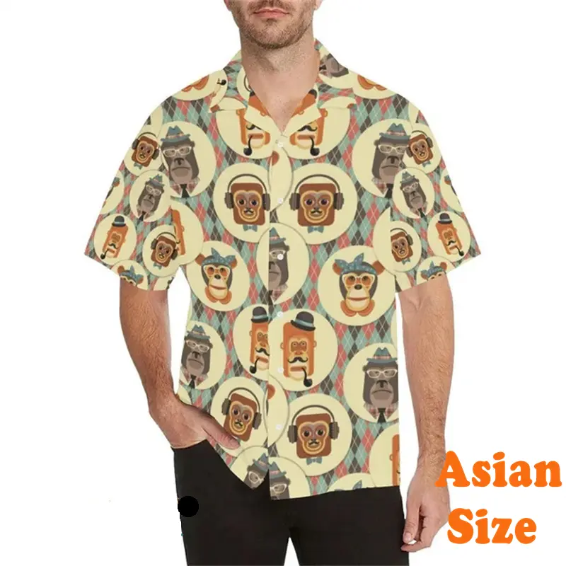 Hip Hop Trend Hawaii Shirt For Men's Clothing Streetwear Monkey Print Short Sleeve Shirts Funny Personality Harajuku Blouse 2025
