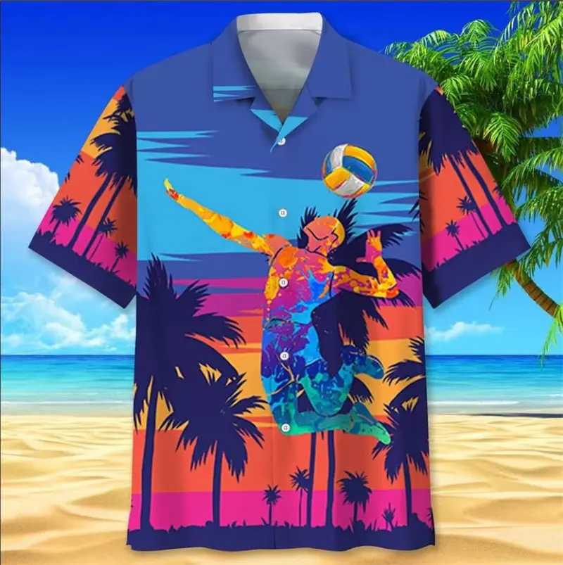 Basketball Print Men's Shirt Summer Outdoor Sport Casual Lapel Button Hawaii Shirt Loose Breathable Beach Funny Summer Blouse
