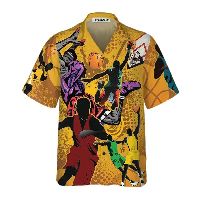 Basketball Print Men's Shirt Summer Outdoor Sport Casual Lapel Button Hawaii Shirt Loose Breathable Beach Funny Summer Blouse