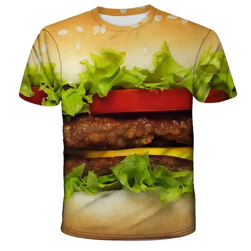 Hamburg French Fries Graphic T Shirt Men 3D Printed Funny Food T-shirt Children Summer Short Sleeve Leisure Round Neck Tee Shirt