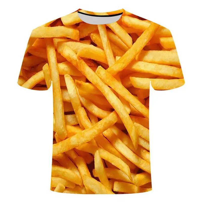 Hamburg French Fries Graphic T Shirt Men 3D Printed Funny Food T-shirt Children Summer Short Sleeve Leisure Round Neck Tee Shirt