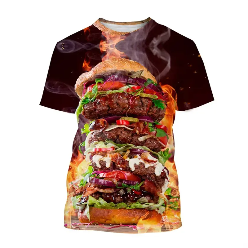 Hamburg French Fries Graphic T Shirt Men 3D Printed Funny Food T-shirt Children Summer Short Sleeve Leisure Round Neck Tee Shirt