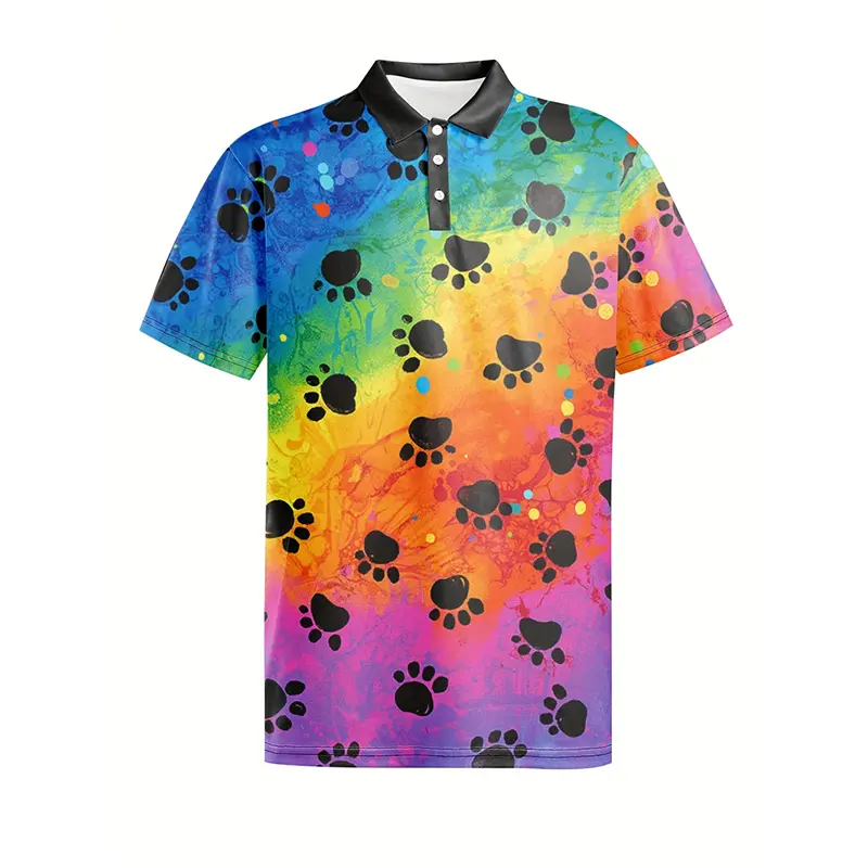 Flower Pattern Polo Shirt For Men Streetwear Summer Clothes 3d Print Pet Footprints Lapel T-shirt Colorful Painting Oversize Tee