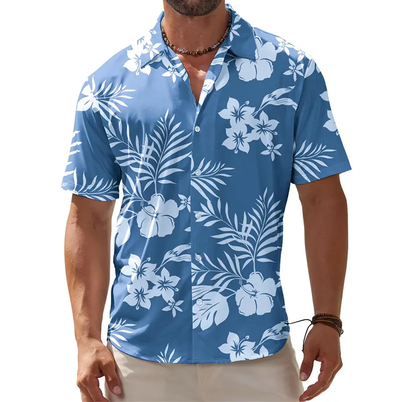 Loose Men's Hawaii Shirt Tropical Plants Flowers 3D Print Lapel Button Shirts Summer Outdoor Daily Leisure Hawaiian Blouse Top