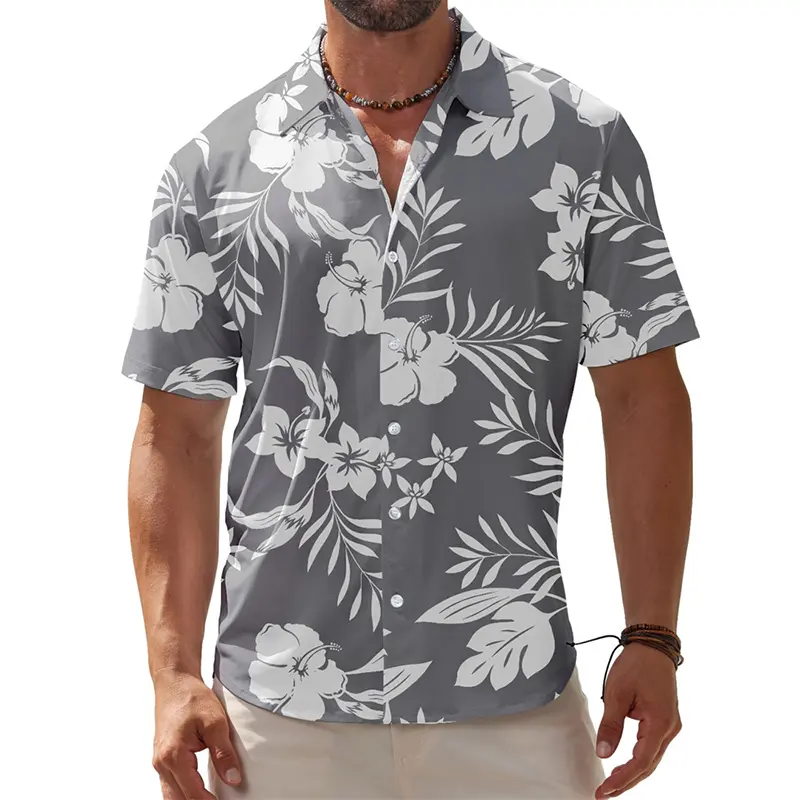 Loose Men's Hawaii Shirt Tropical Plants Flowers 3D Print Lapel Button Shirts Summer Outdoor Daily Leisure Hawaiian Blouse Top