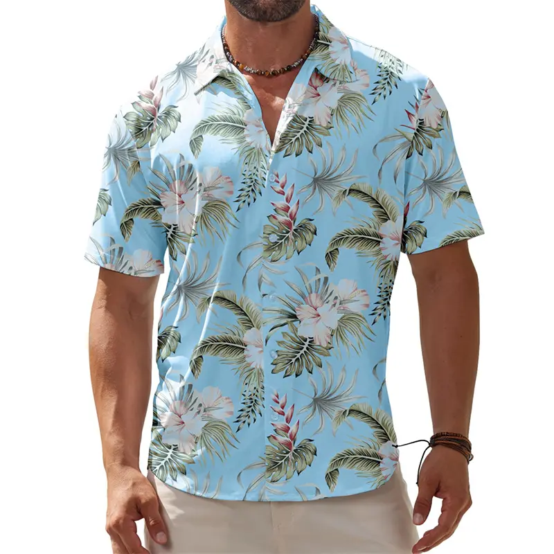 Loose Men's Hawaii Shirt Tropical Plants Flowers 3D Print Lapel Button Shirts Summer Outdoor Daily Leisure Hawaiian Blouse Top