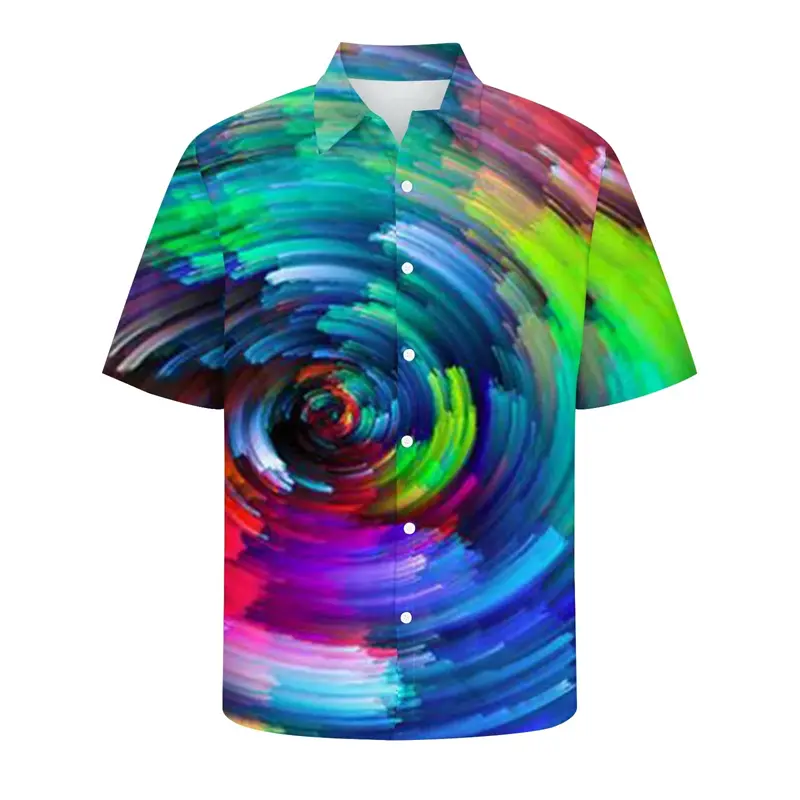 Colorful Love Flowers 3d Printed Shirt Men's Striped Rainbow Gradient Harajuku Shirts Hip Hop Fashion Summer Lapel Button Blouse