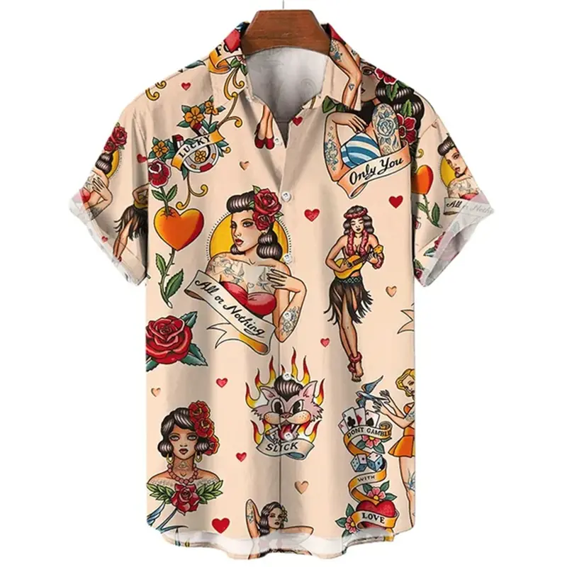 Retro Style 3d Printed Shirt Men's Clothing Character Horror Skeleton Pattern Shirts Harajuku Streetwear Lapel Button Blouse