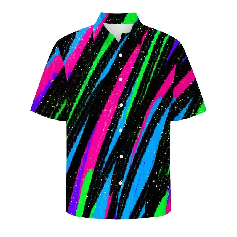 Colorful Love Flowers 3d Printed Shirt Men's Striped Rainbow Gradient Harajuku Shirts Hip Hop Fashion Summer Lapel Button Blouse