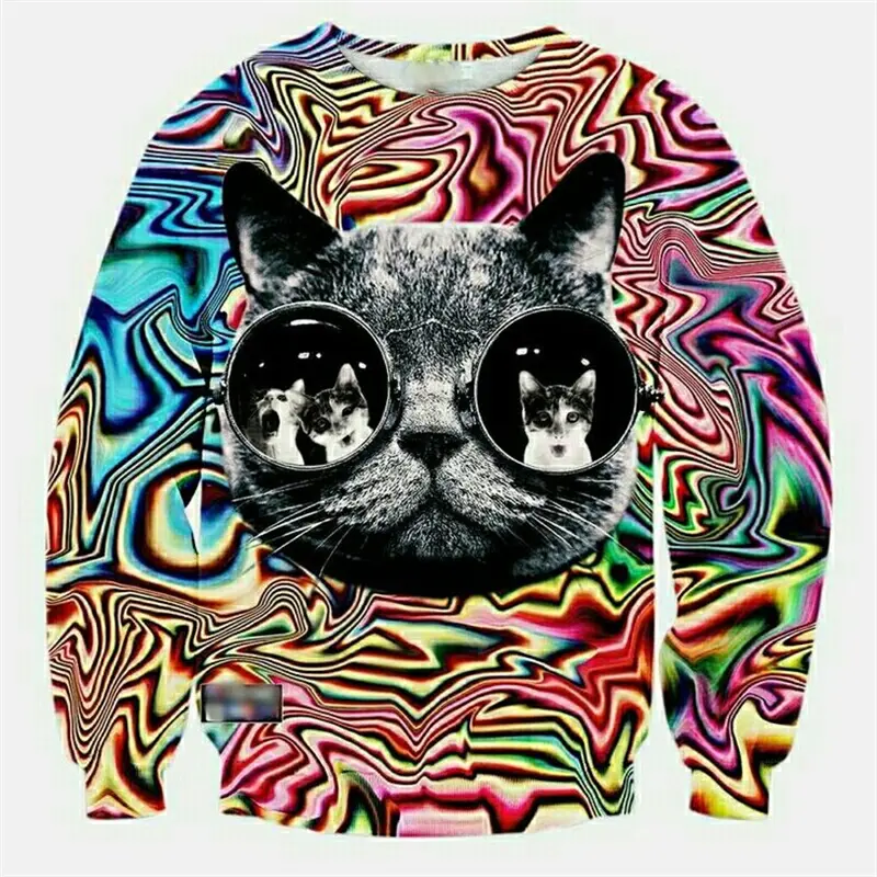 Cat Funny Sweatshirt Men's Clothing Fantasy Colorful Graphic Print Pullover Top Casual Retro Streetwear 2025 New Sweatshirts
