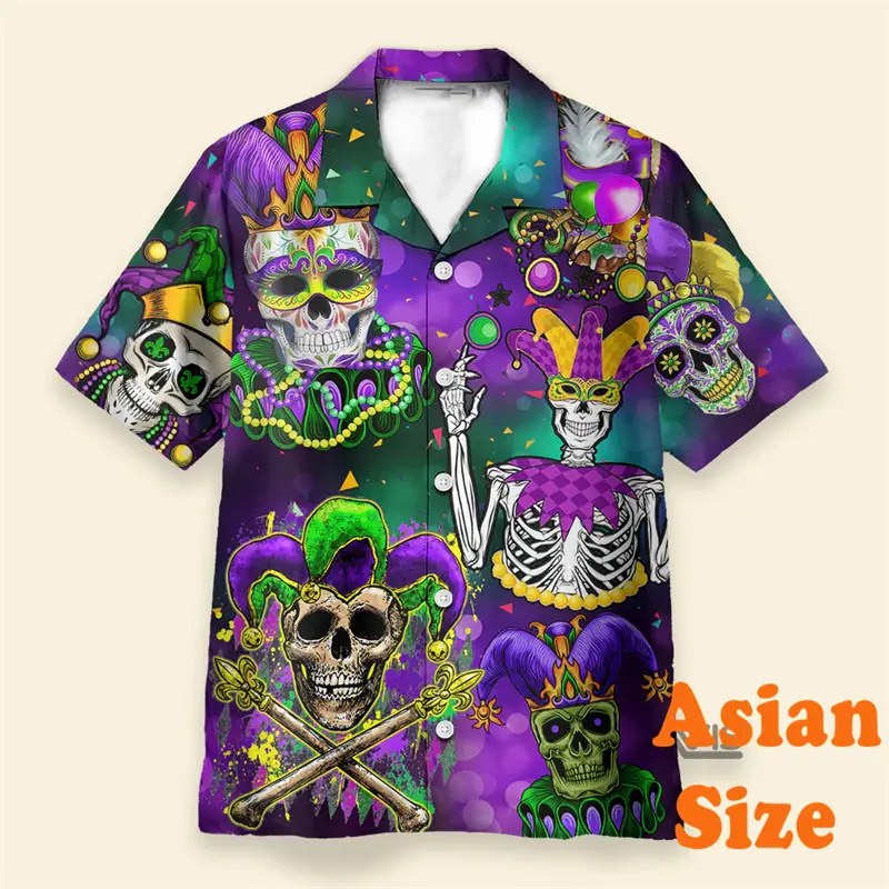 Men's Mardi Gras Shirts Short Sleeve Lapel Button Shirt Festival Style Trend Print Graphic Music Party 2025 Summer Carnival Top