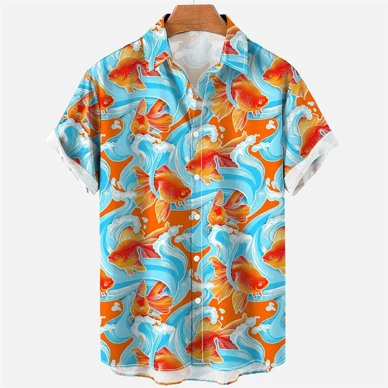 Sea Animal Pattern Shirt Men Clothes 3d Printed Fish Jellyfish Seahorse Shirts Tops Hawaiian Casual Fashion Lapel Button Blouse