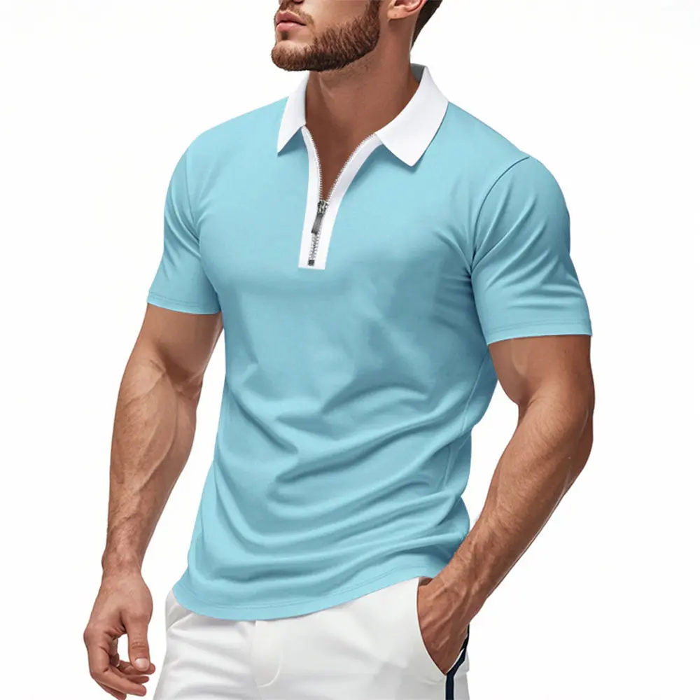 Men's Short-sleeved Polo Shirt Half Zipper Summer Breathable Casual T-shirt Lightweight Golf Tennis Sprots Tops Streetwear