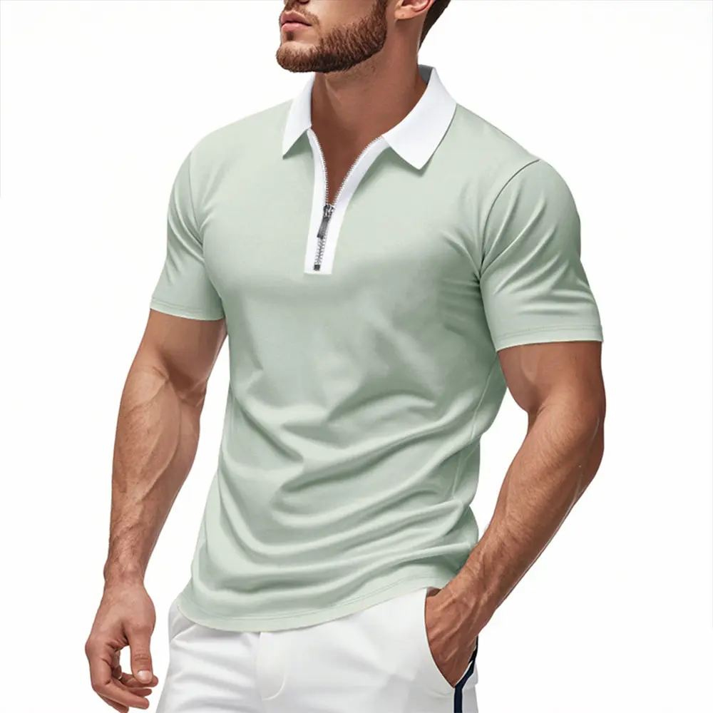 Men's Short-sleeved Polo Shirt Half Zipper Summer Breathable Casual T-shirt Lightweight Golf Tennis Sprots Tops Streetwear