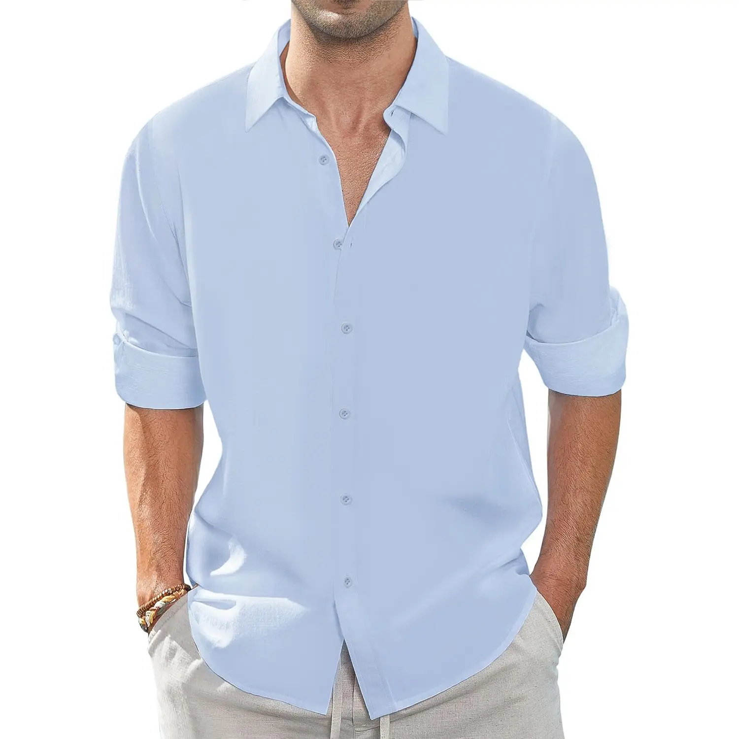 Spring Summer Long Sleeve Shirt for Men Solid Color Casual Dailywear Lightweight Comfortable Lapel Tops Vacation Shirts