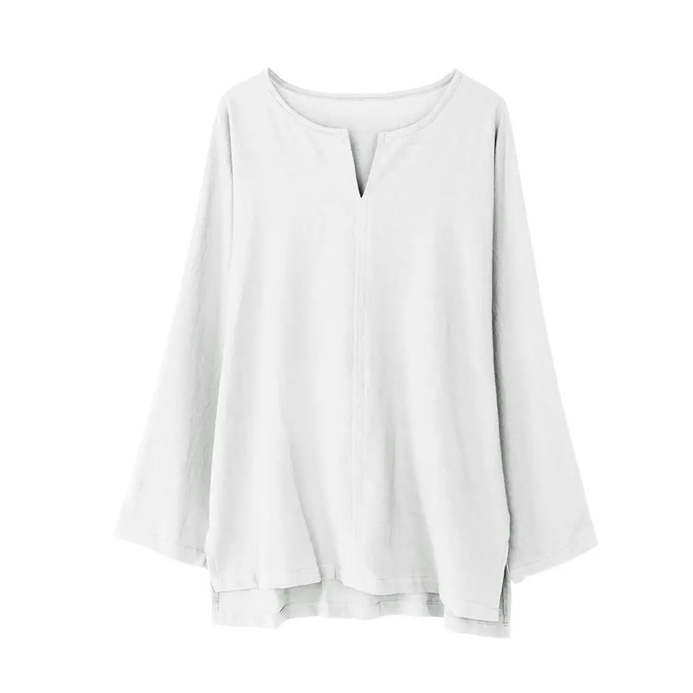 Spring New Men's Cotton Linen Long Sleeve Shirts Solid Color Loose Casual Soft Shirt Basic Daily Wear Fashion V-Neck Design